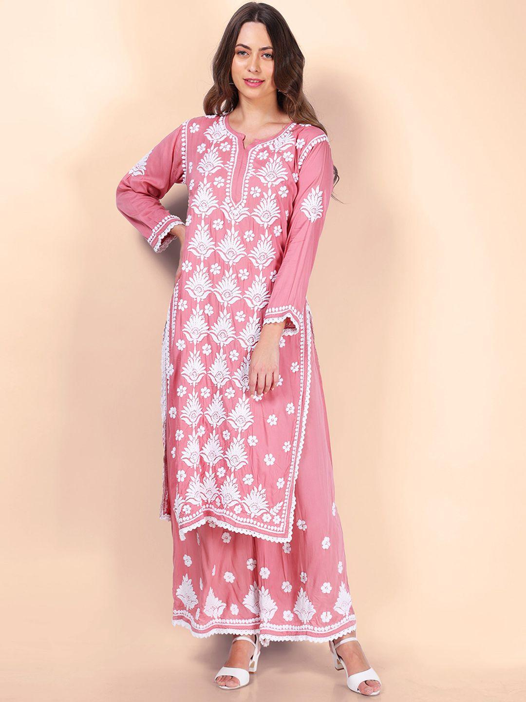 syrish embroidered regular chikankari kurta with palazzos