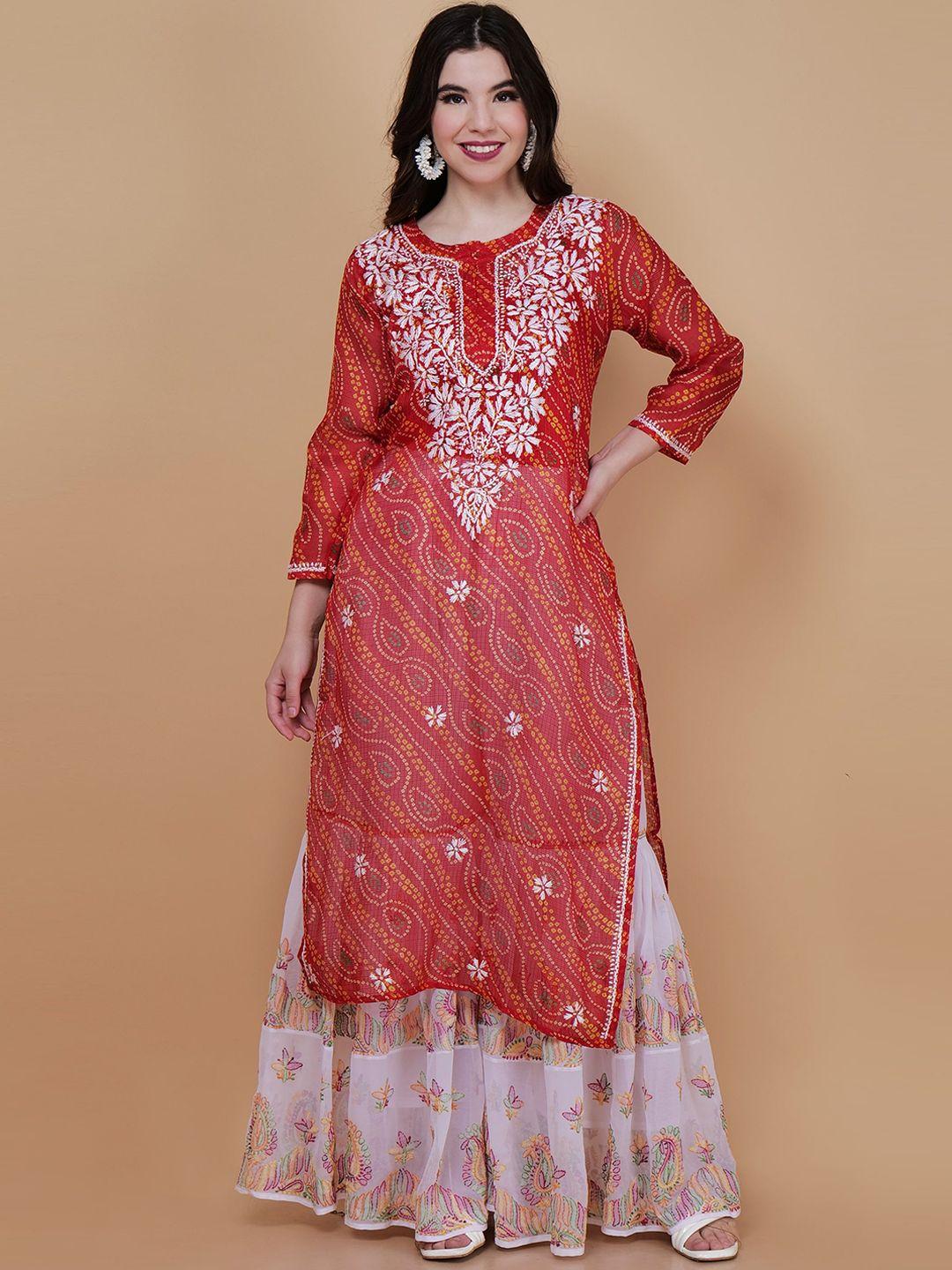 syrish ethnic motifs embroidered chikankari cotton straight kurta