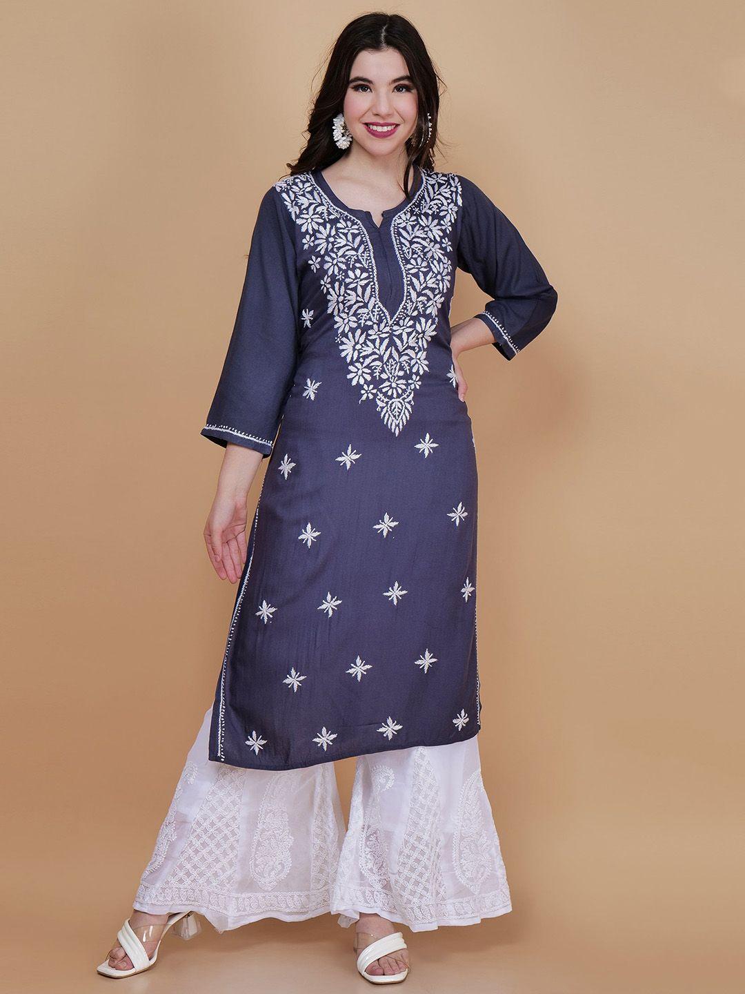 syrish ethnic motifs embroidered chikankari straight kurta