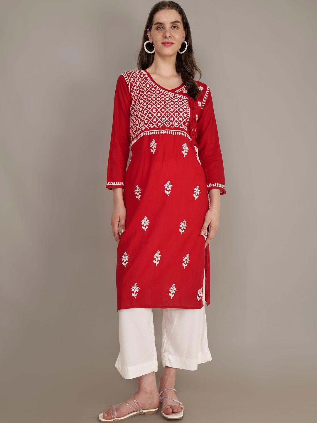 syrish floral embroidered pure cotton straight kurta