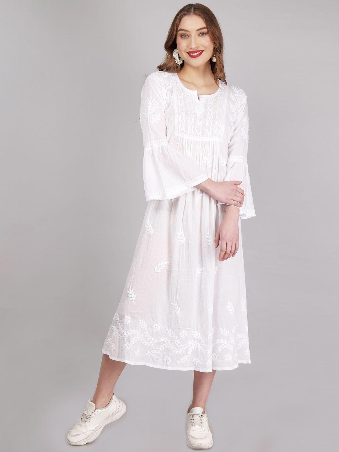 syrish white bell sleeve a-line midi dress