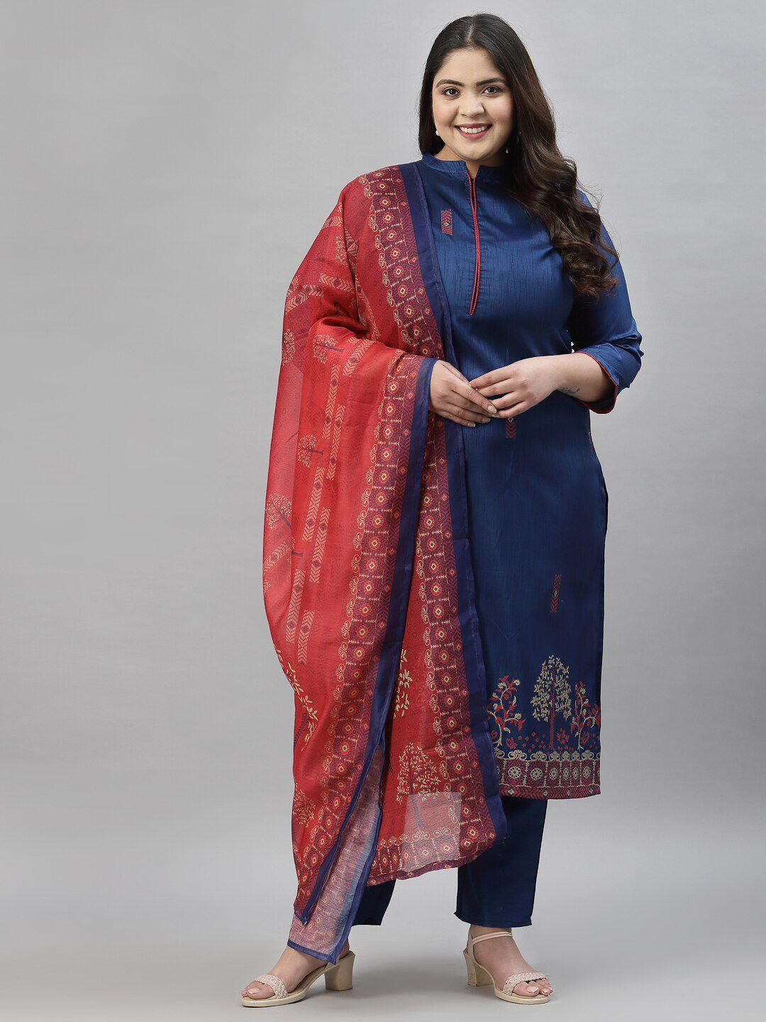 sztori ethnic motifs foil printed straight kurta with trousers & dupatta