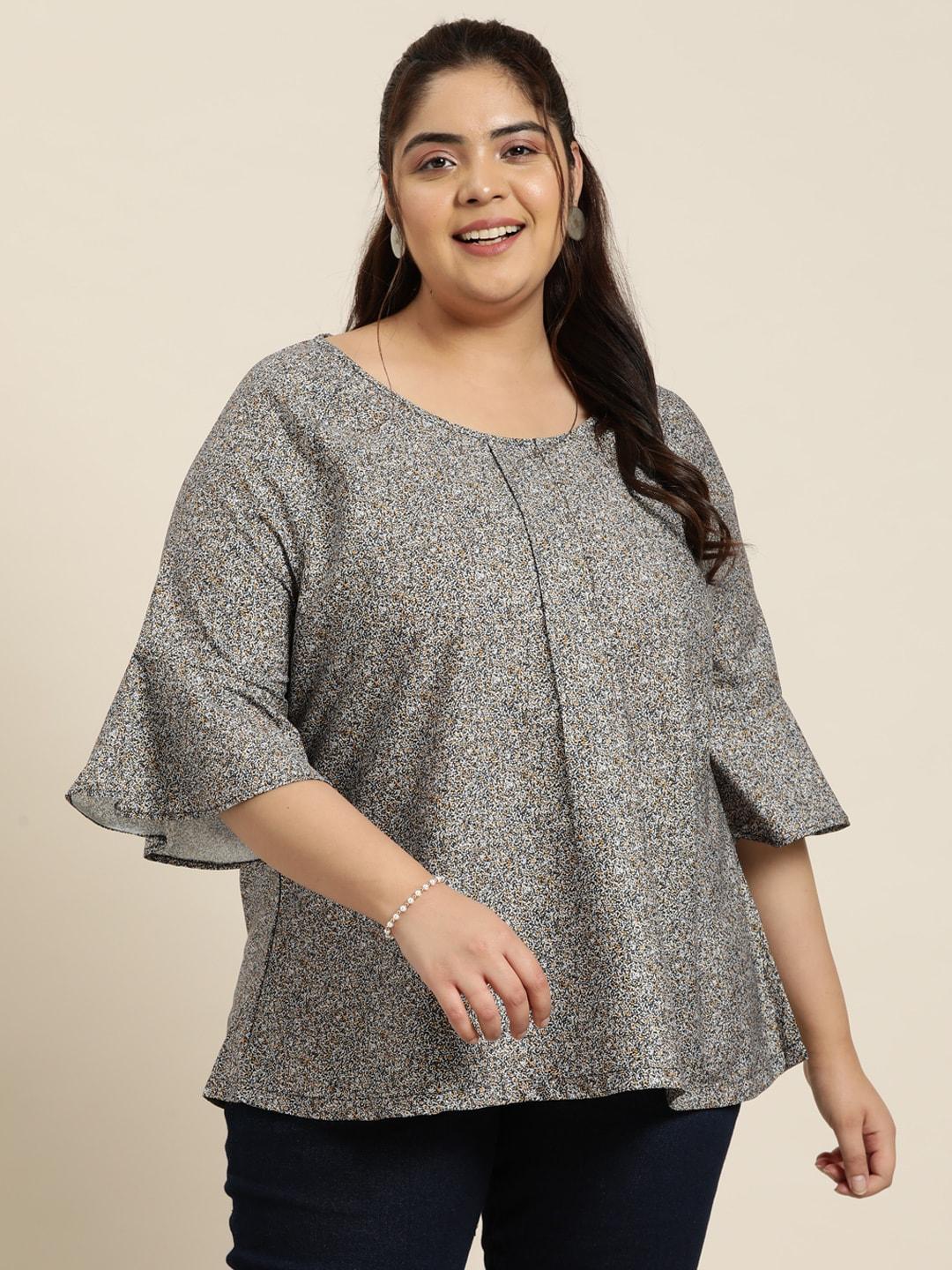 sztori plus size abstract print bell sleeve top