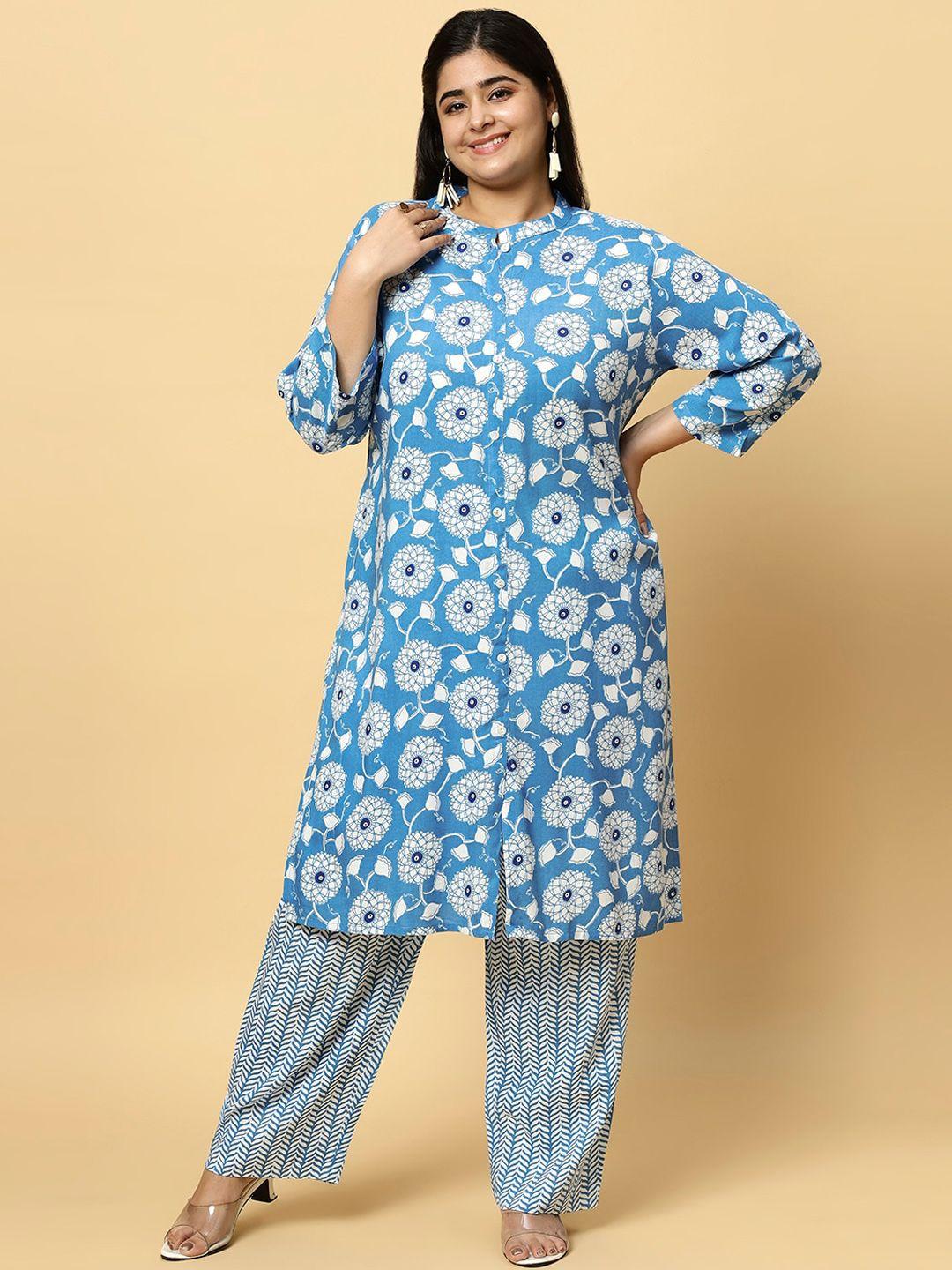 sztori plus size ethnic motifs printed pure cotton kurta & trouser