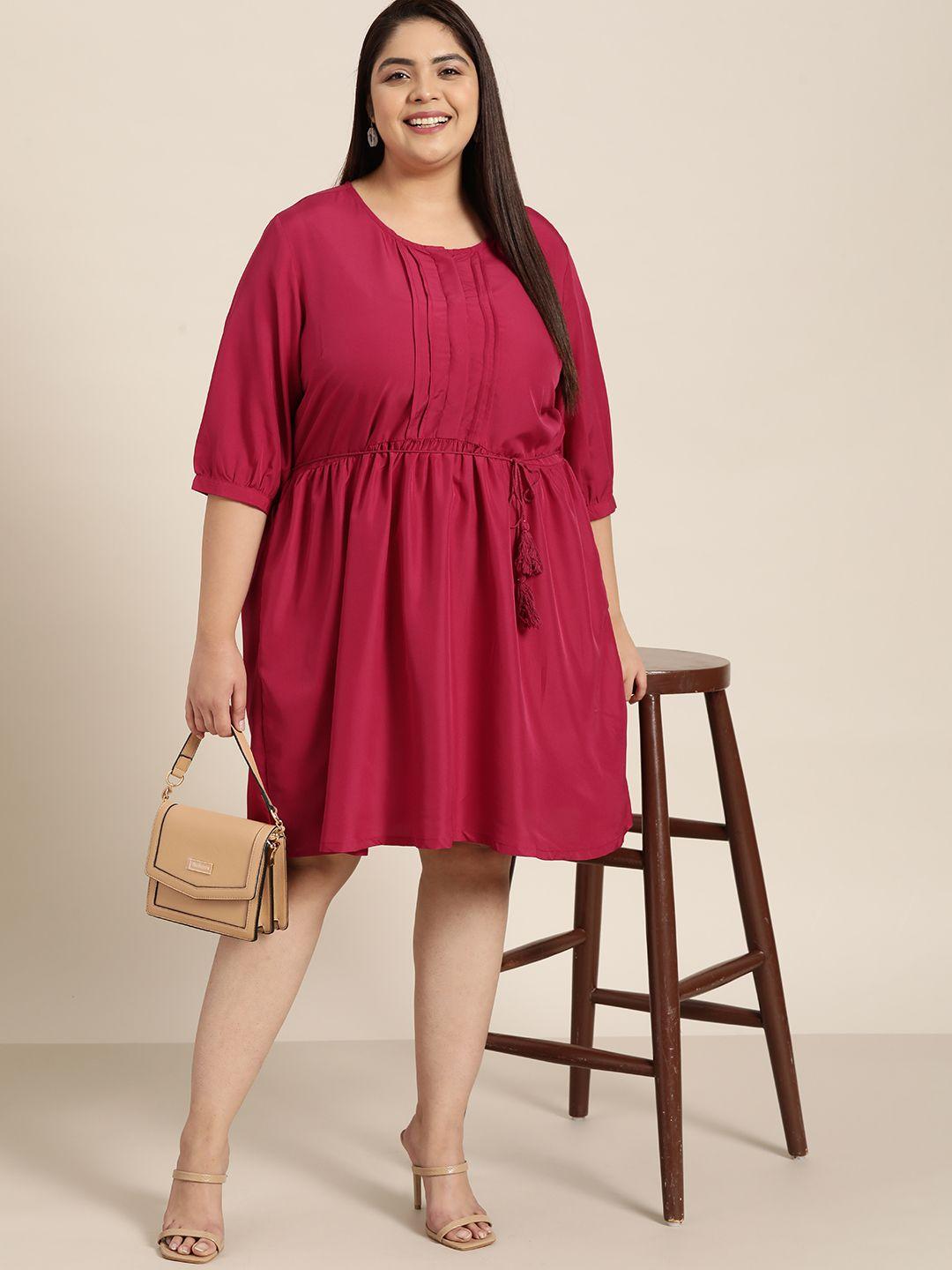 sztori plus size magenta solid pleated fit & flare dress with pocket