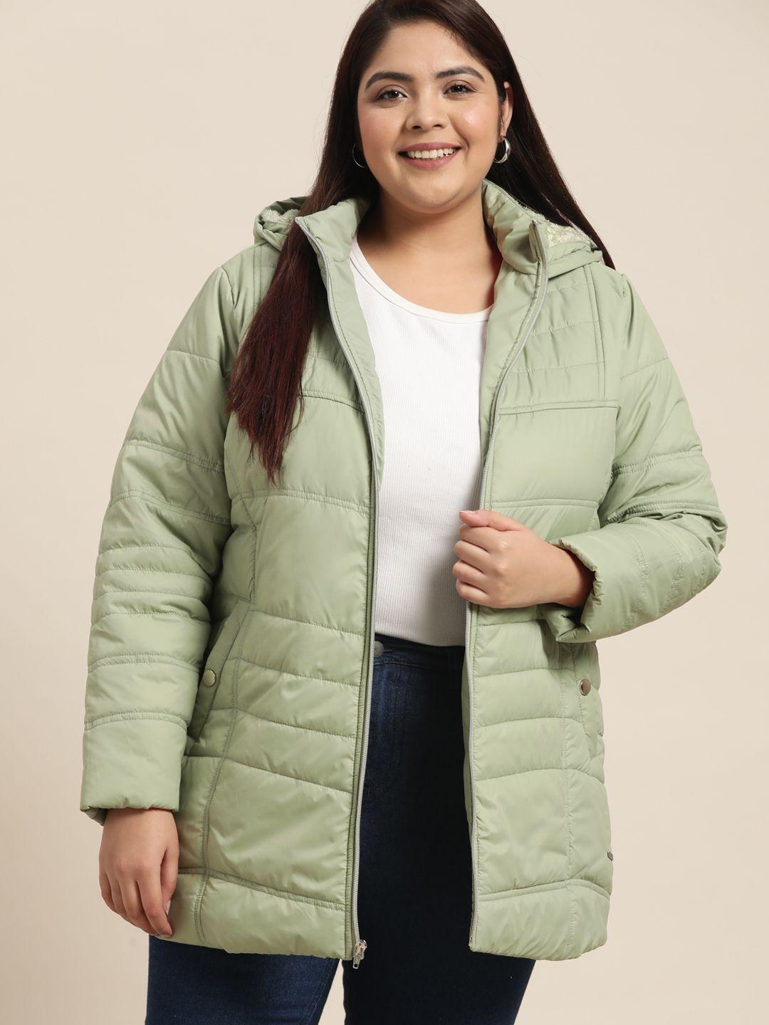 sztori plus size women green panelled longline puffer jacket