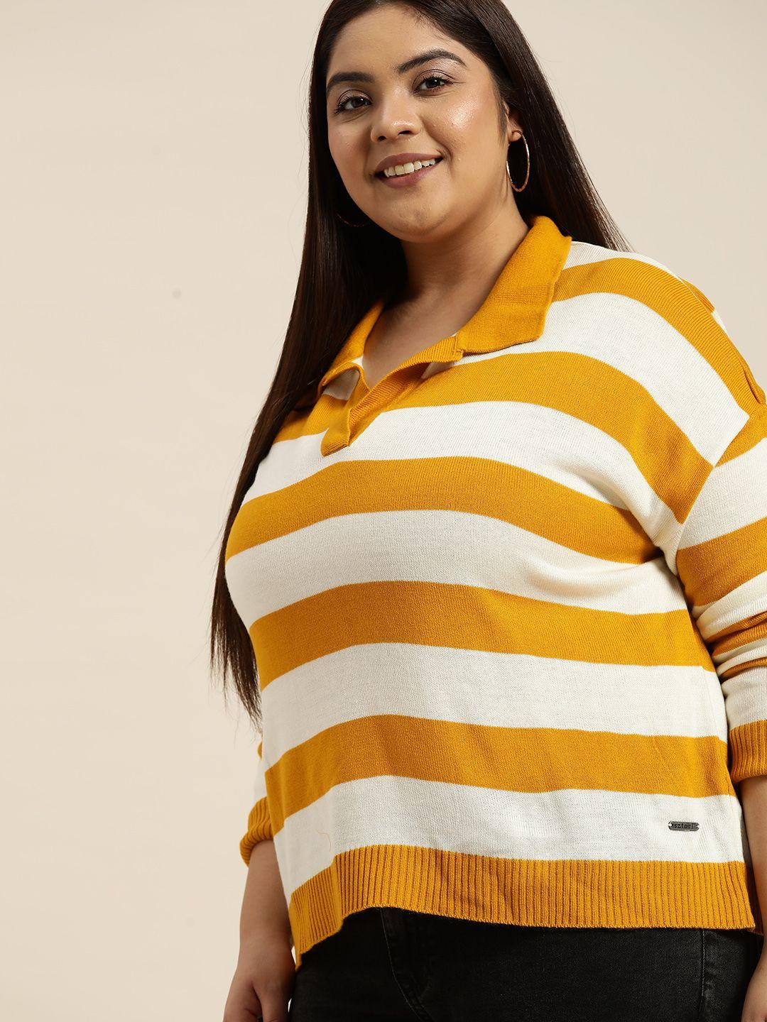 sztori women plus size yellow & white striped sweater