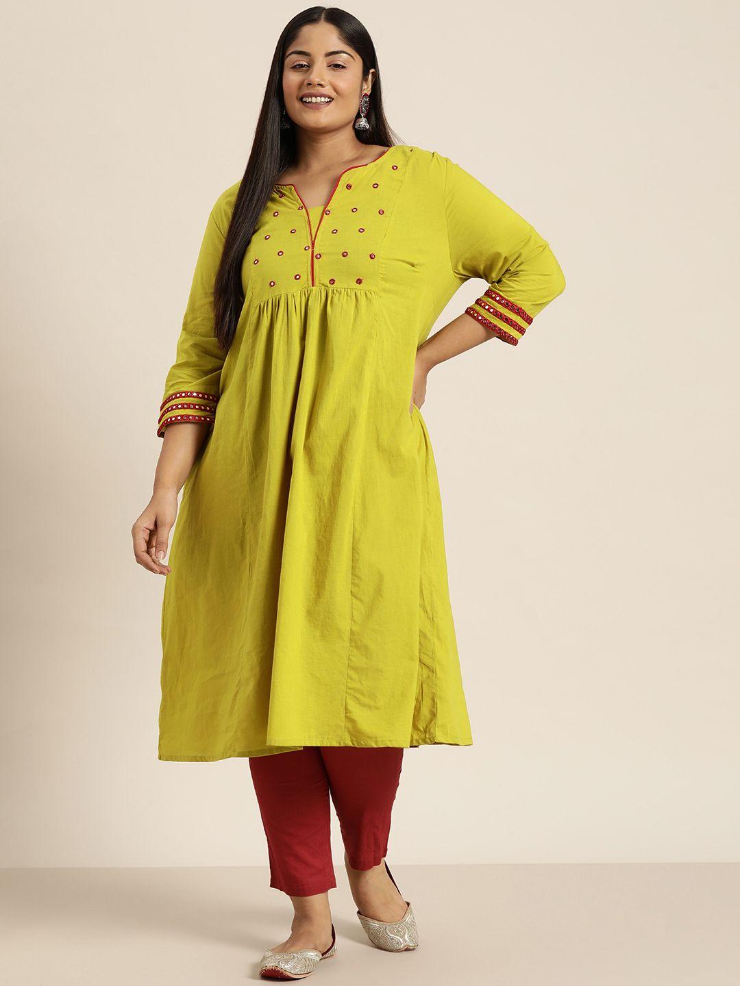 sztori  embroidered yoke design mirror work kurta