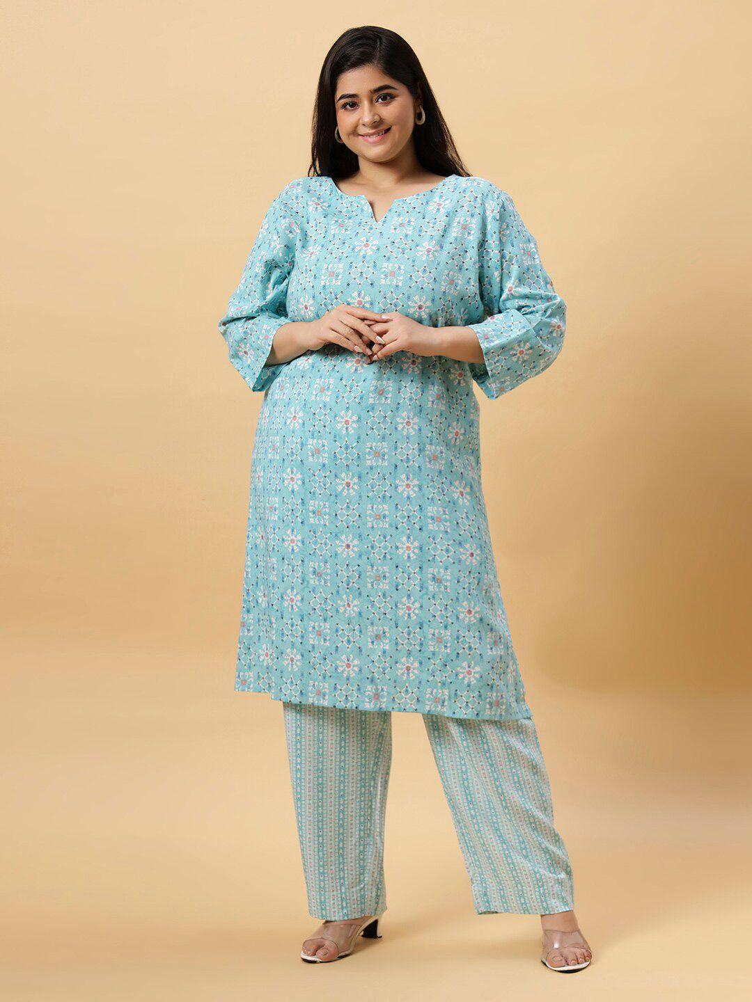 sztori floral printed notched neck straight kurta with trouser