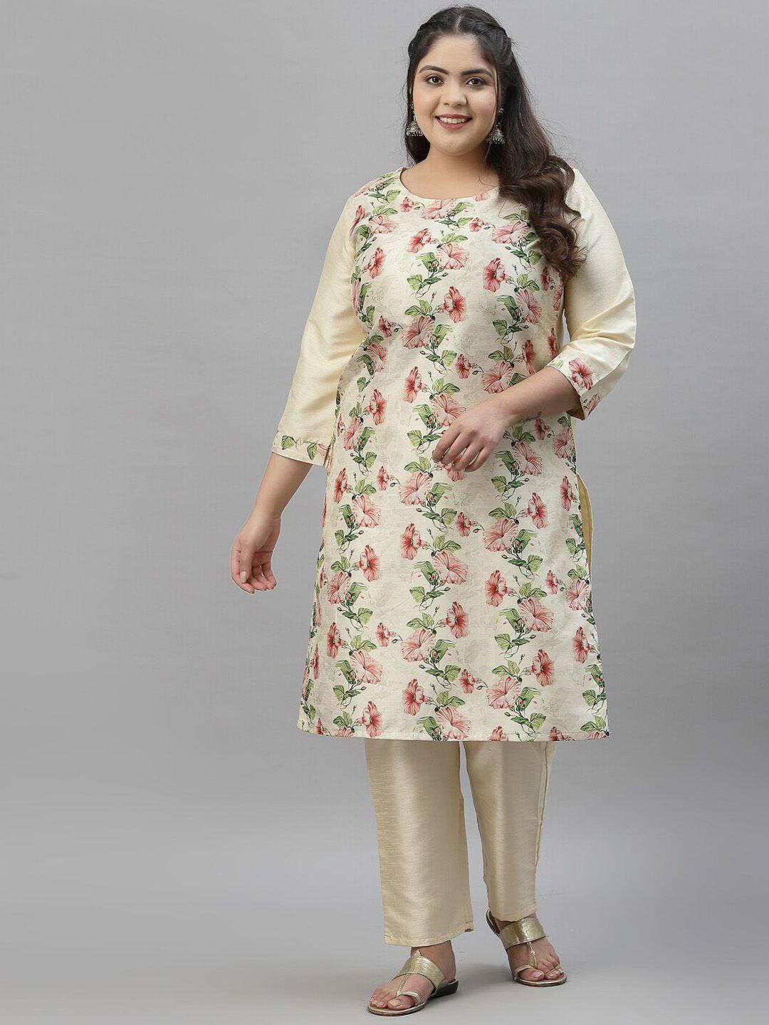 sztori floral printed round neck straight kurta with pant