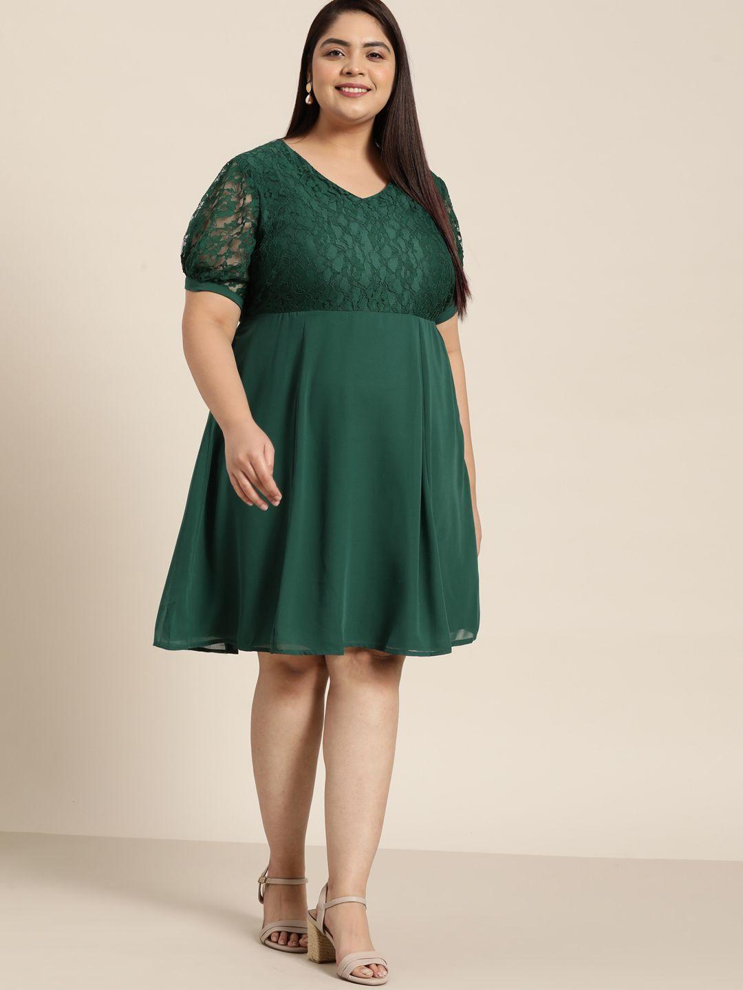 sztori green solid a-line dress