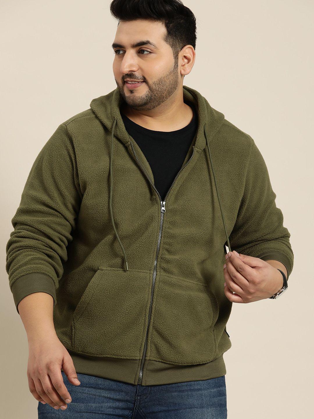 sztori men  plus size olive green fleece hooded sweatshirt