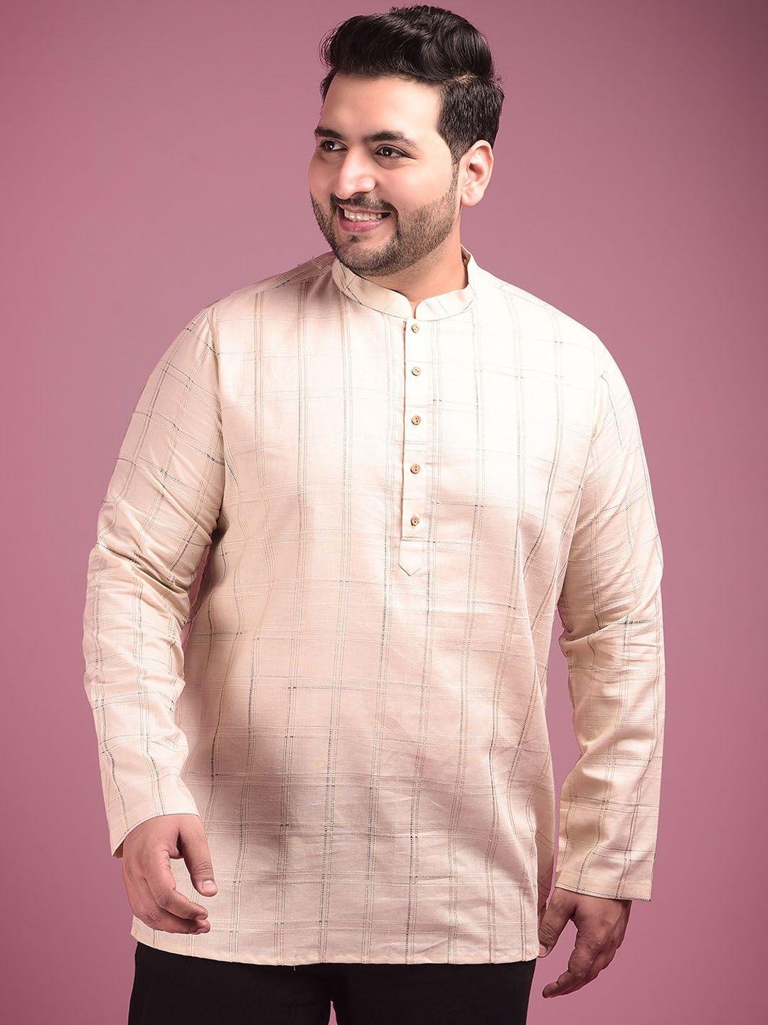 sztori men cream-coloured thread work jacquard kurta