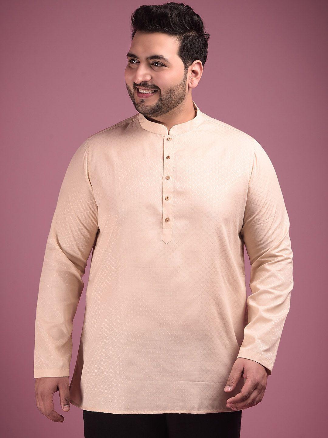 sztori men cream-coloured thread work jacquard kurta