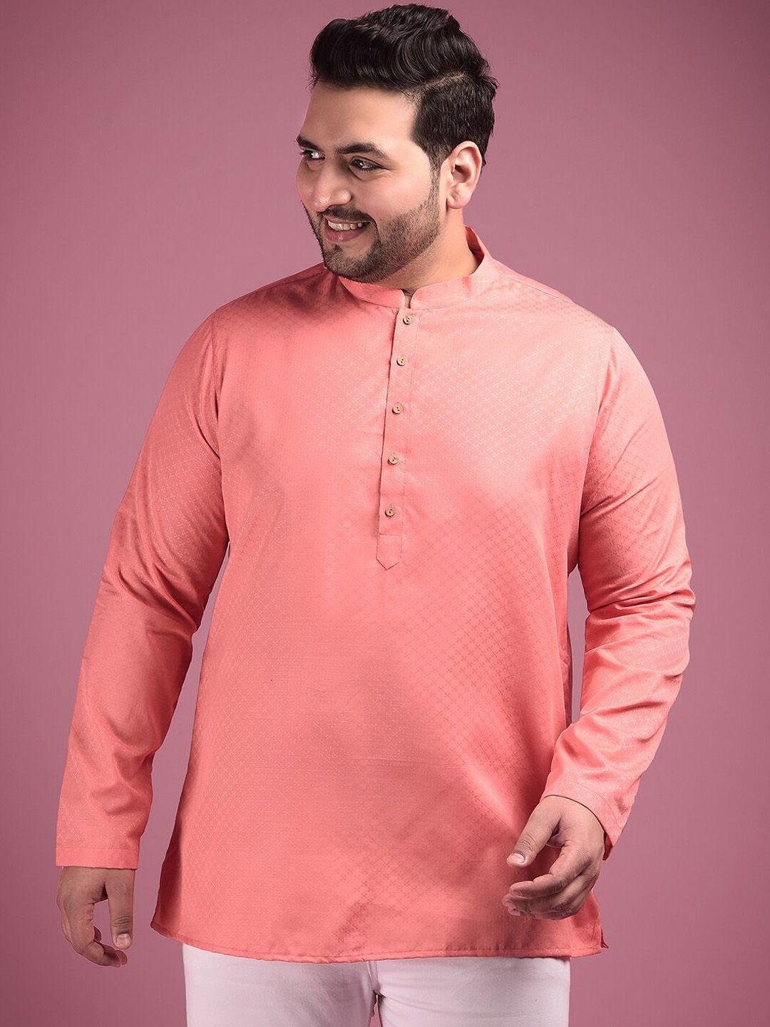 sztori men peach-coloured thread work jacquard kurta