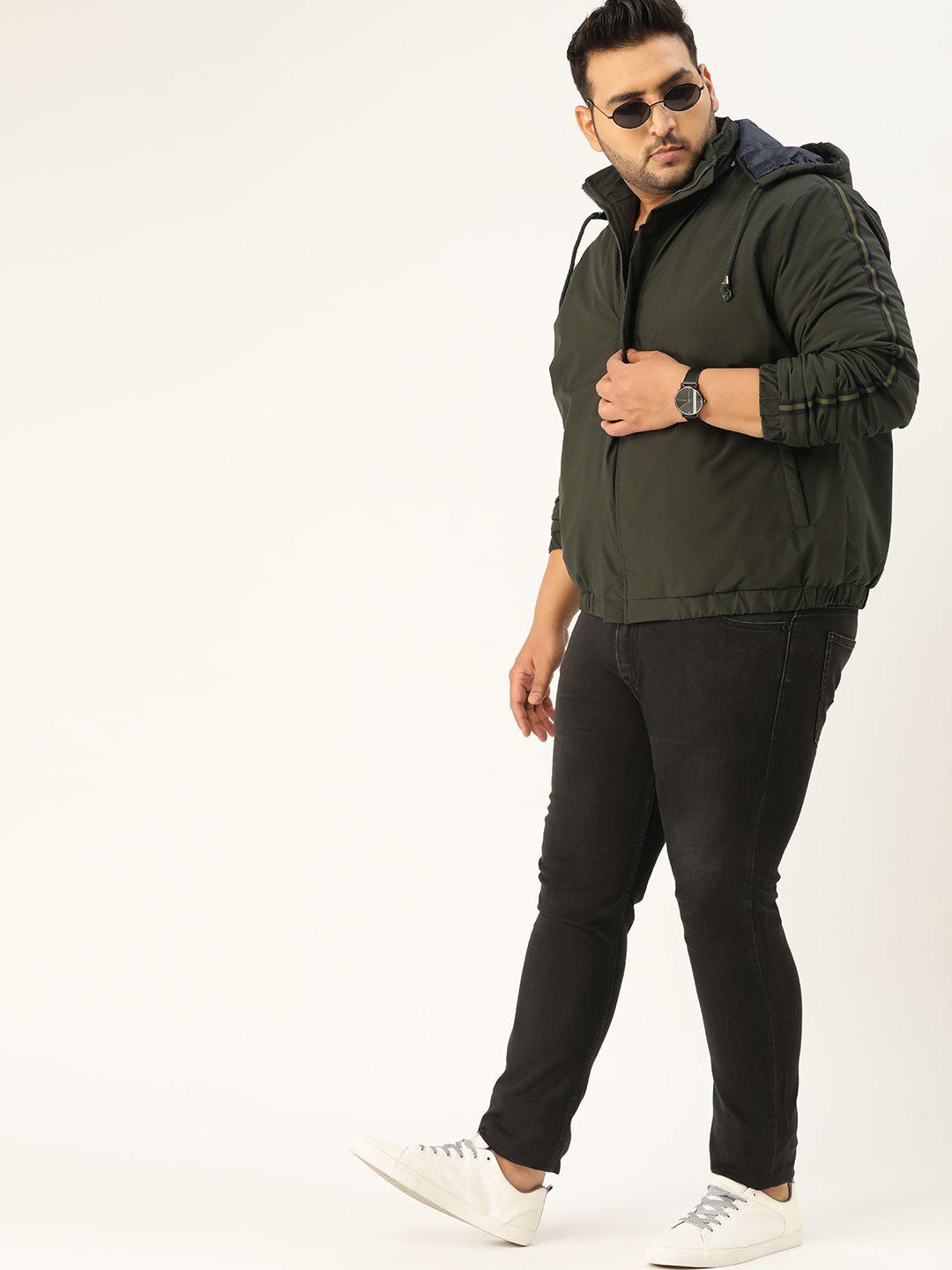 sztori men plus size  olive green solid bomber jacket