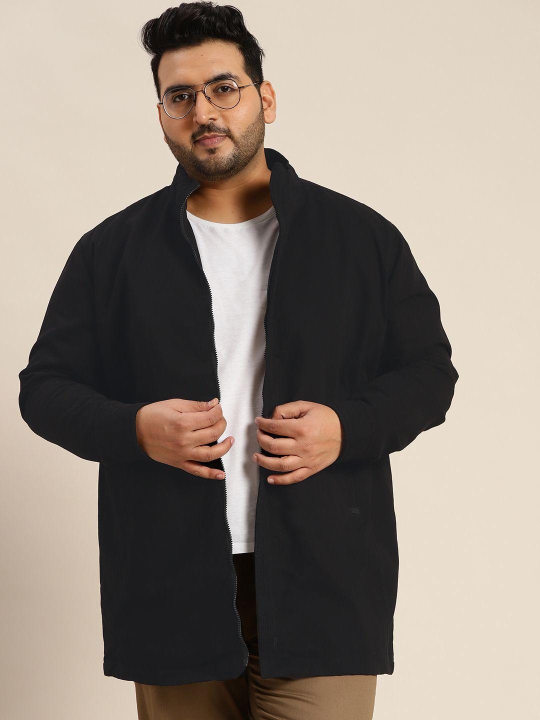 sztori men plus size black solid longline tailored jacket