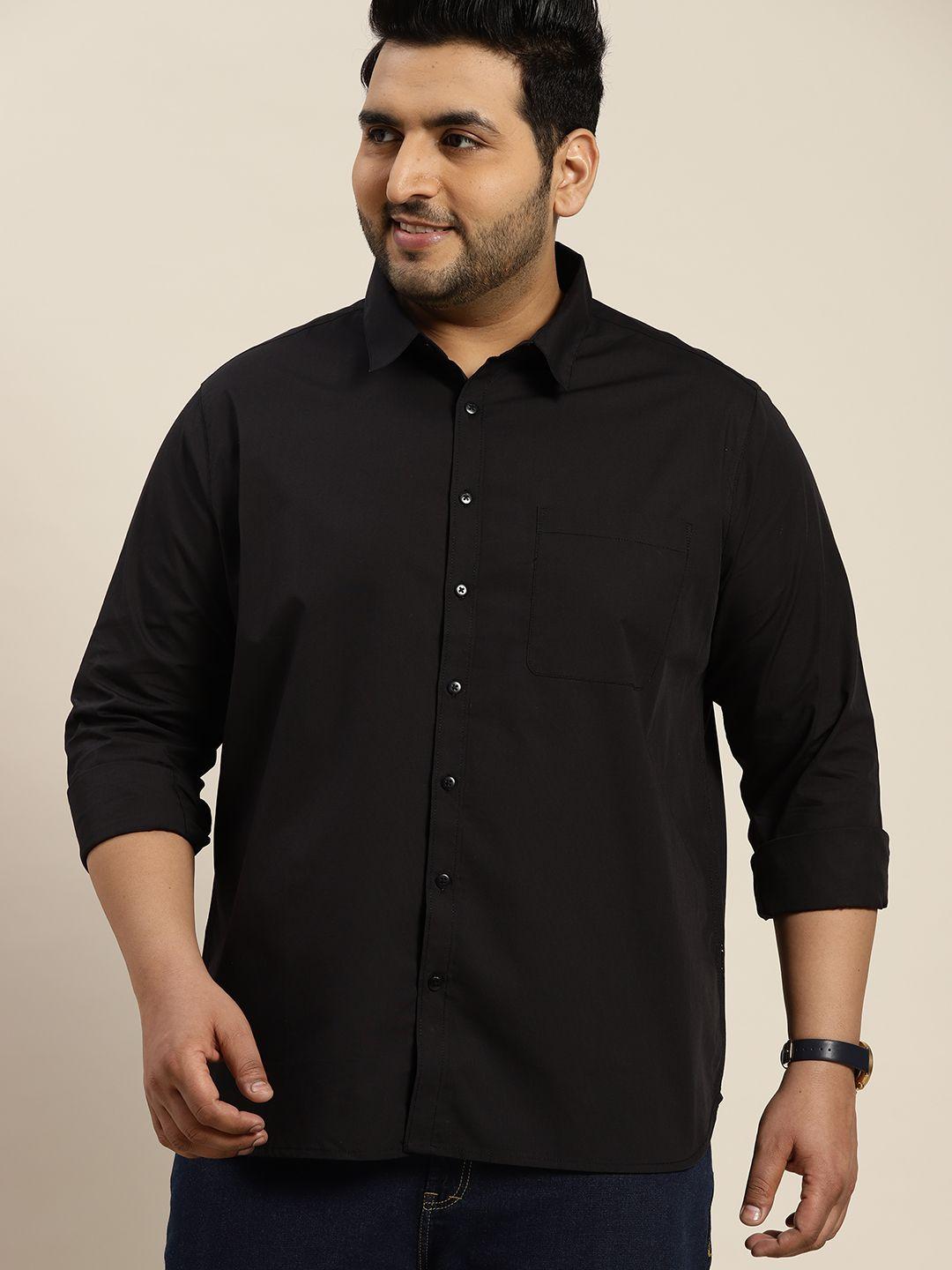 sztori men plus size black solid pure cotton casual shirt