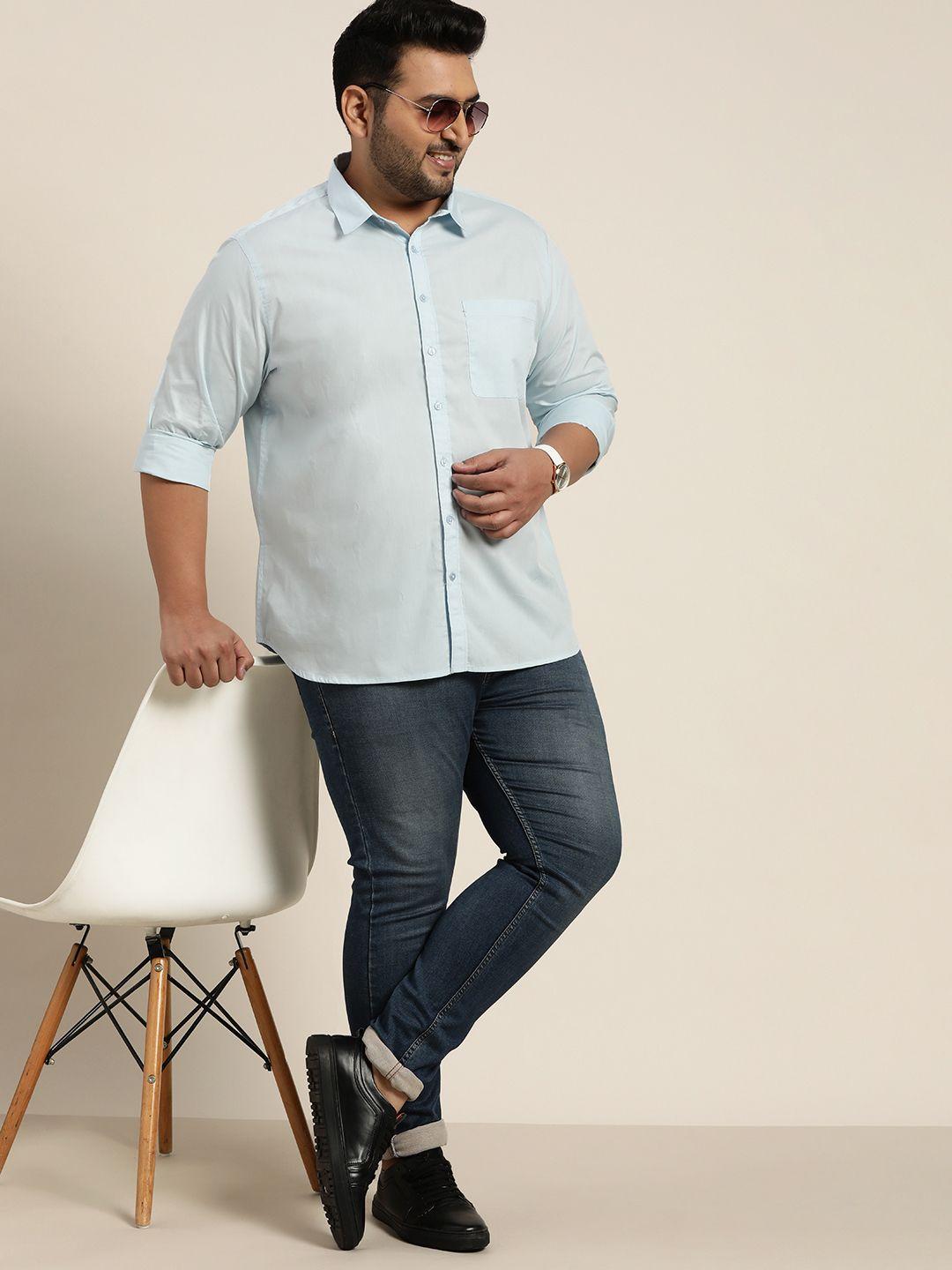 sztori men plus size blue pure cotton solid casual shirt