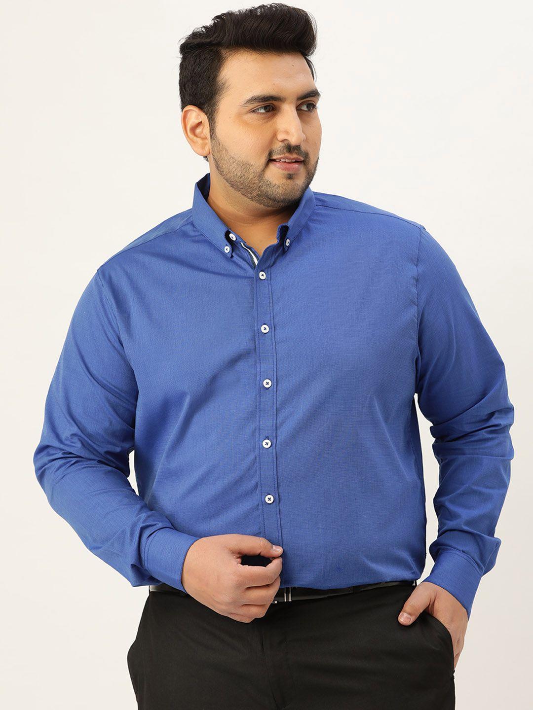 sztori men plus size blue pure cotton solid formal shirt