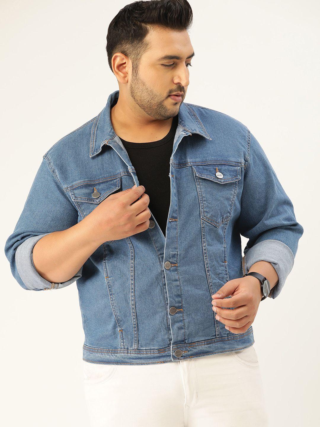 sztori men plus size blue solid denim jacket