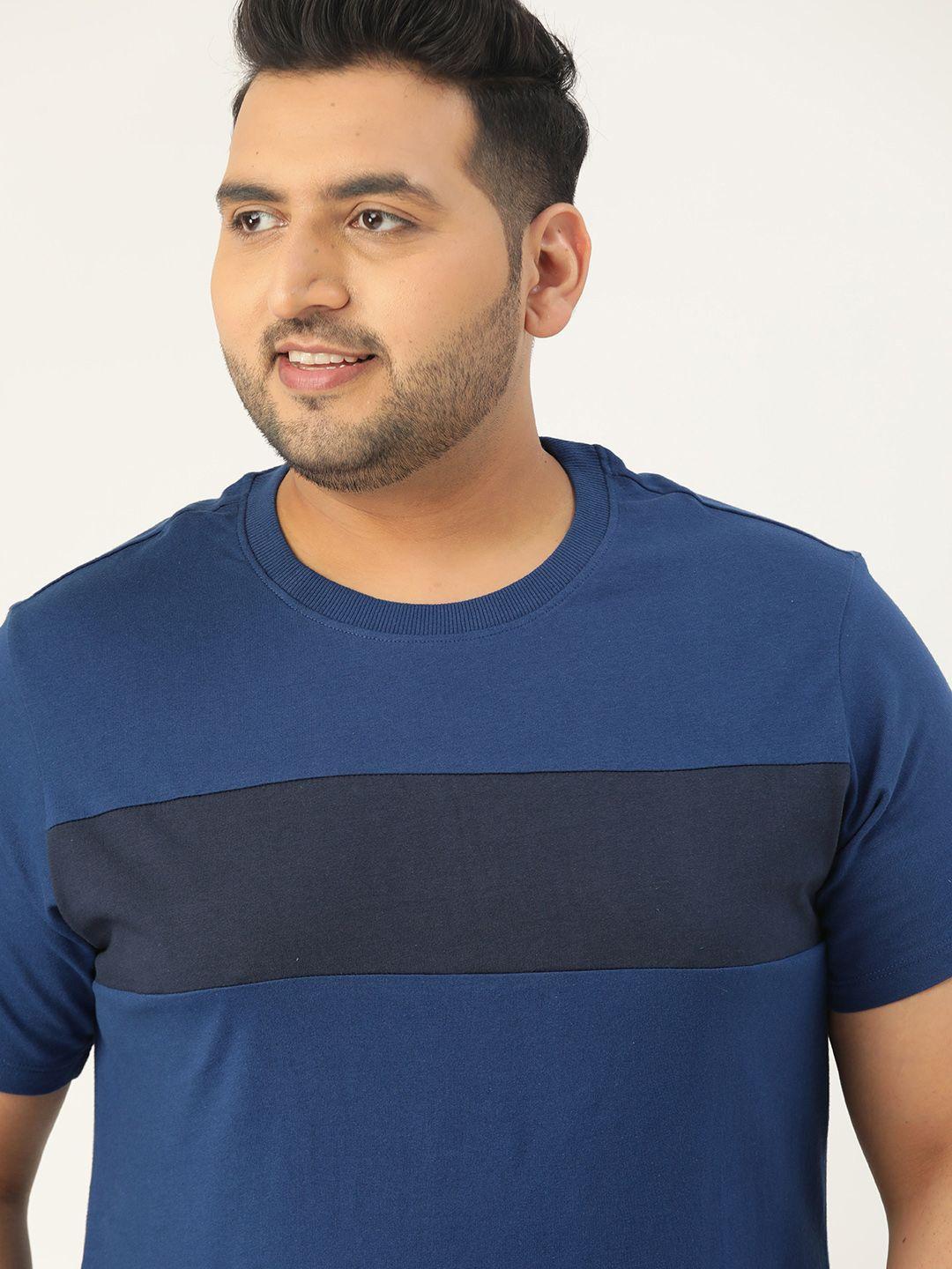 sztori men plus size blue solid pure cotton round neck t-shirt