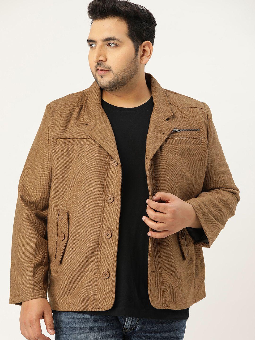 sztori men plus size brown tweed self design tailored jacket