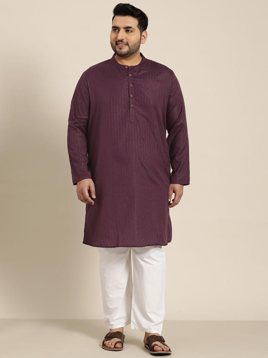 sztori men plus size burgundy striped kurta