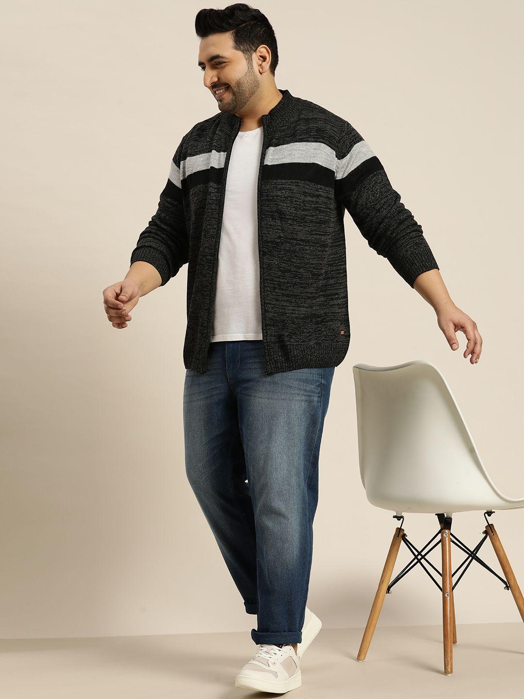 sztori men plus size charcoal grey & black striped striped sweater