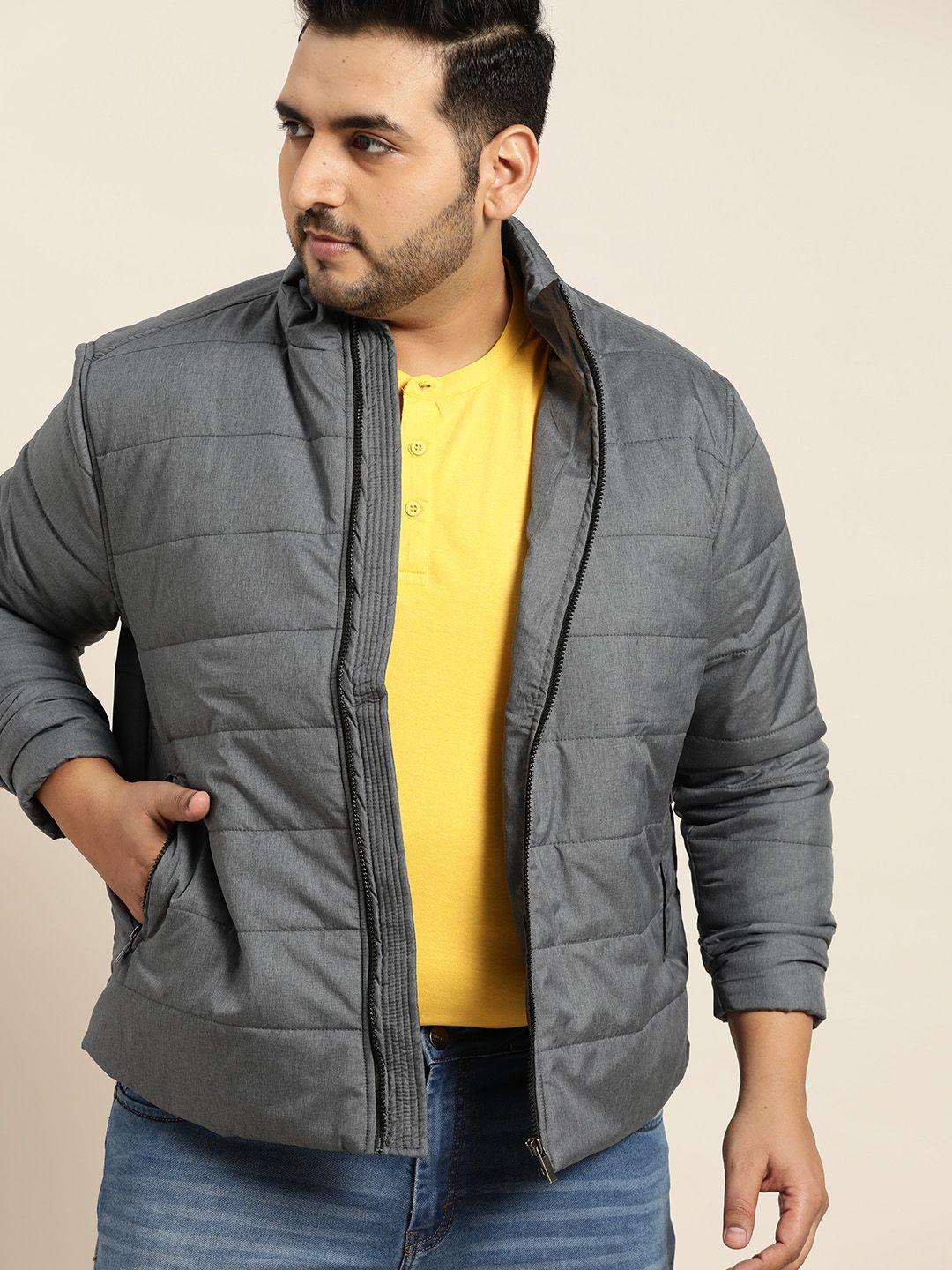 sztori men plus size charcoal grey solid padded jacket