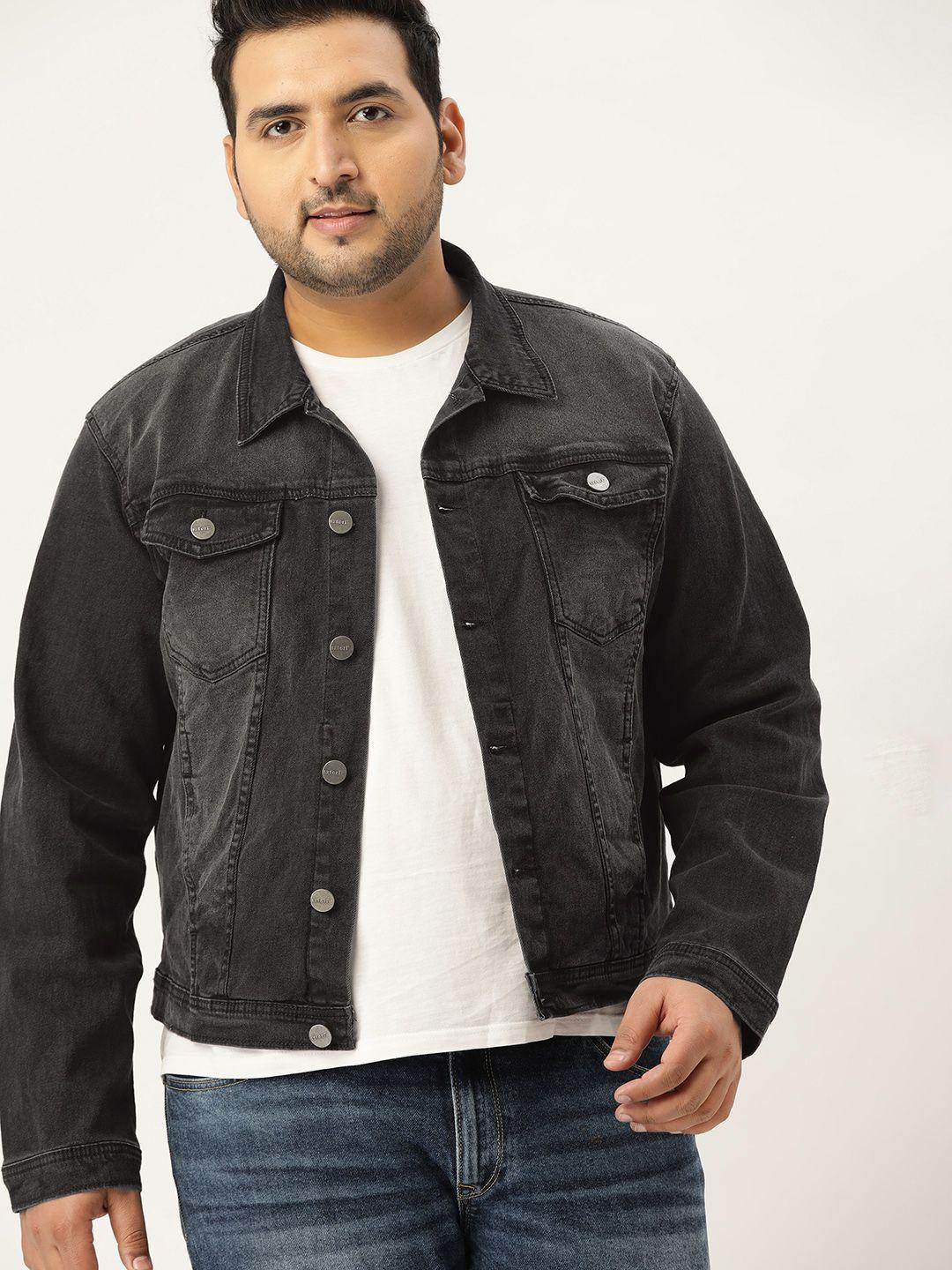 sztori men plus size charcoal grey washed denim jacket