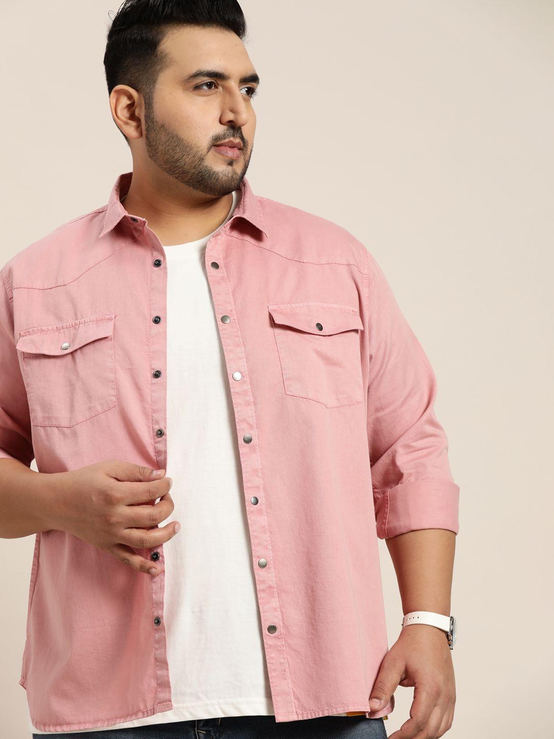 sztori men plus size dusty pink solid oversized pure cotton woven casual shirt