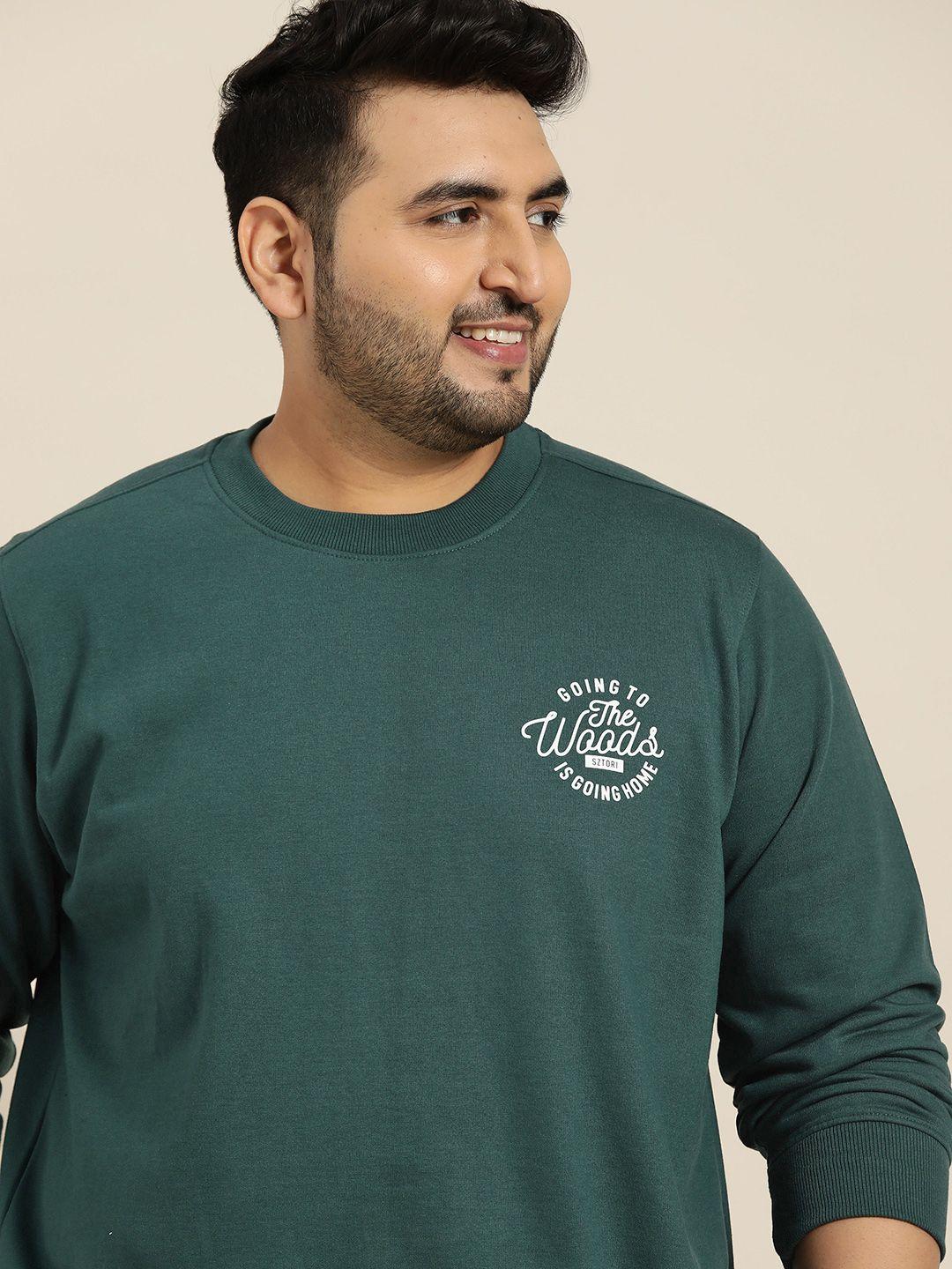 sztori men plus size green solid sweatshirt