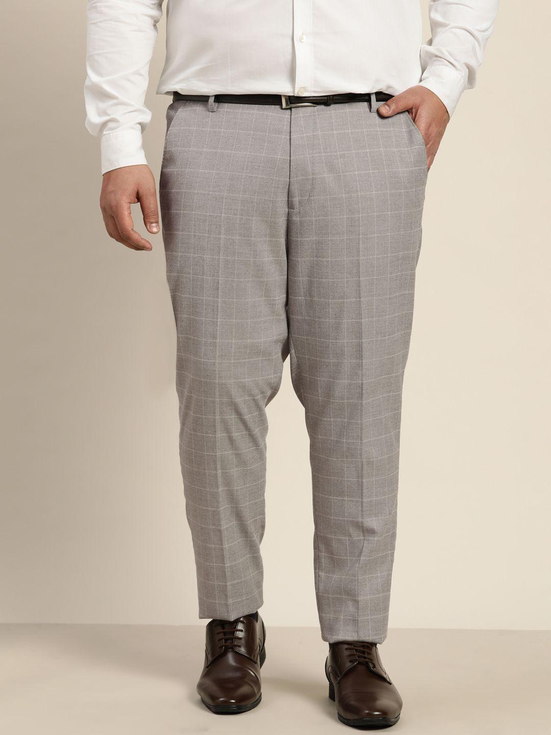 sztori men plus size grey melange checked formal trousers