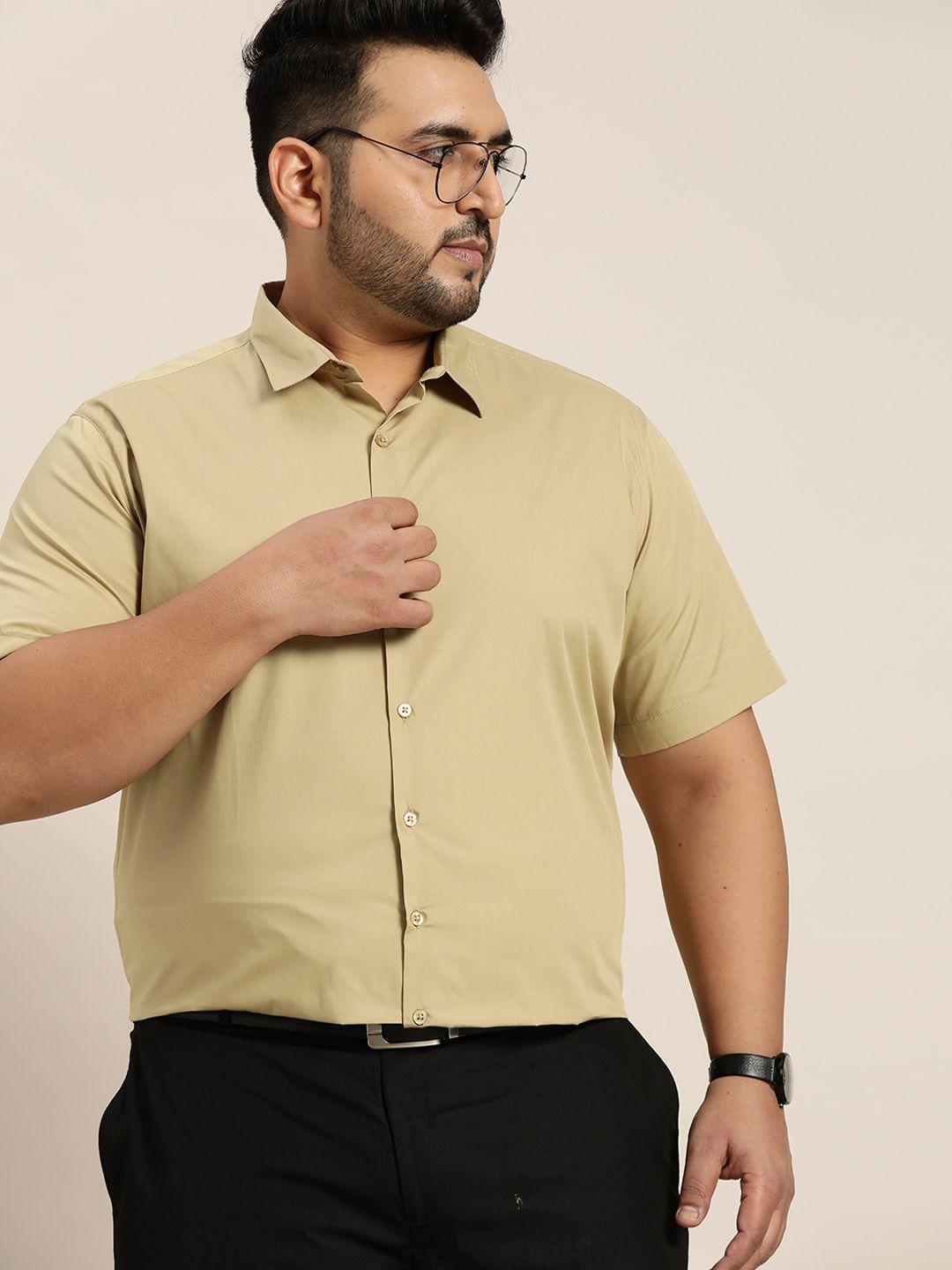 sztori men plus size khaki pure cotton solid casual shirt