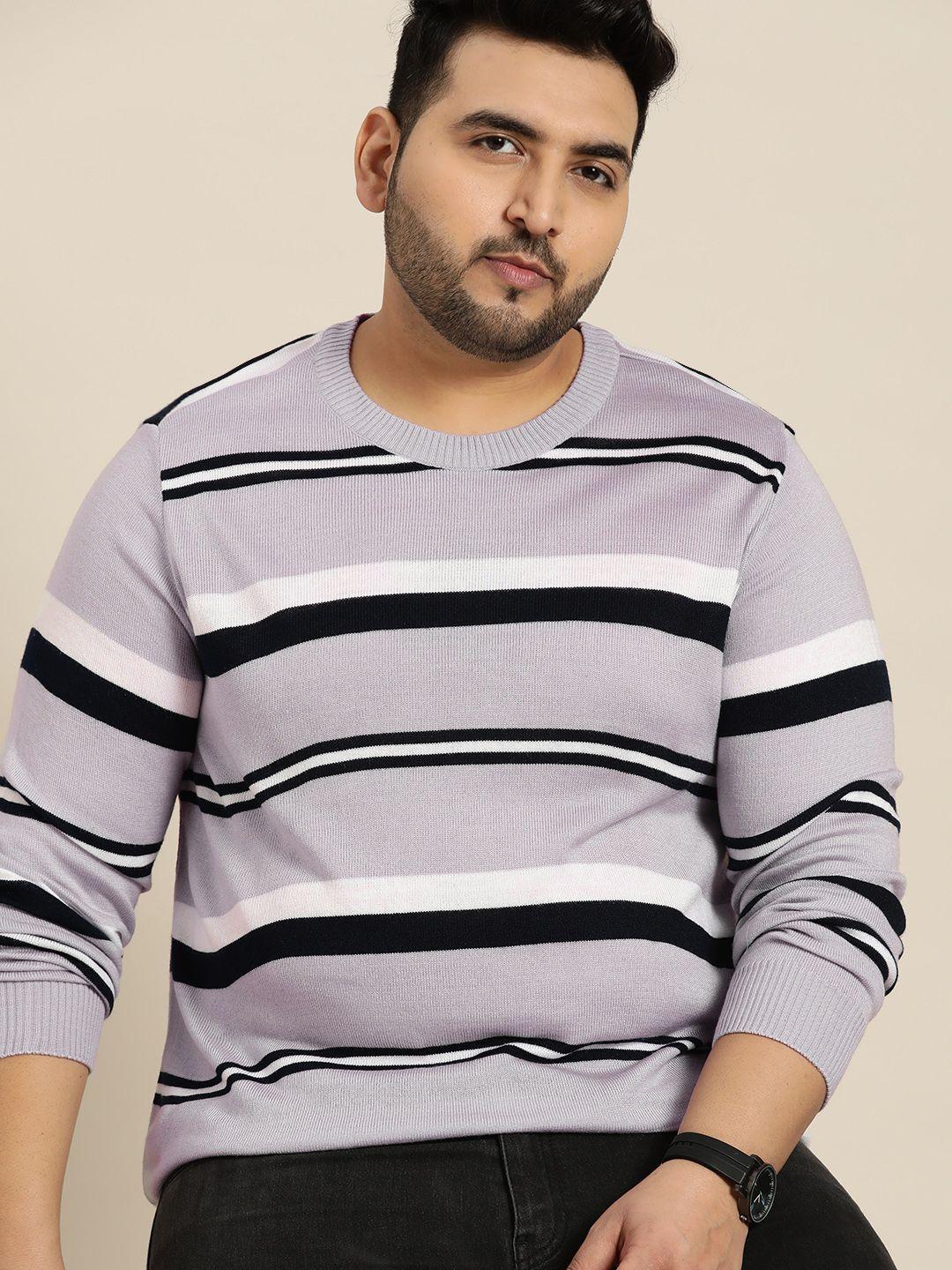 sztori men plus size lavender & white striped pullover