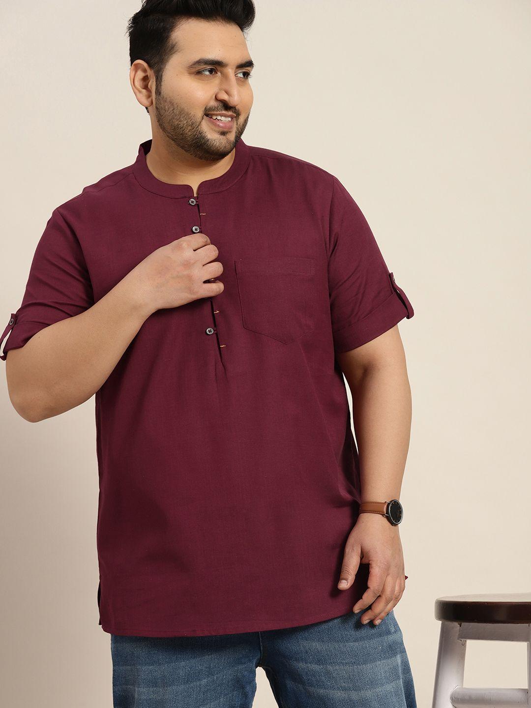 sztori men plus size mandarin collar roll-up sleeves cotton linen kurta