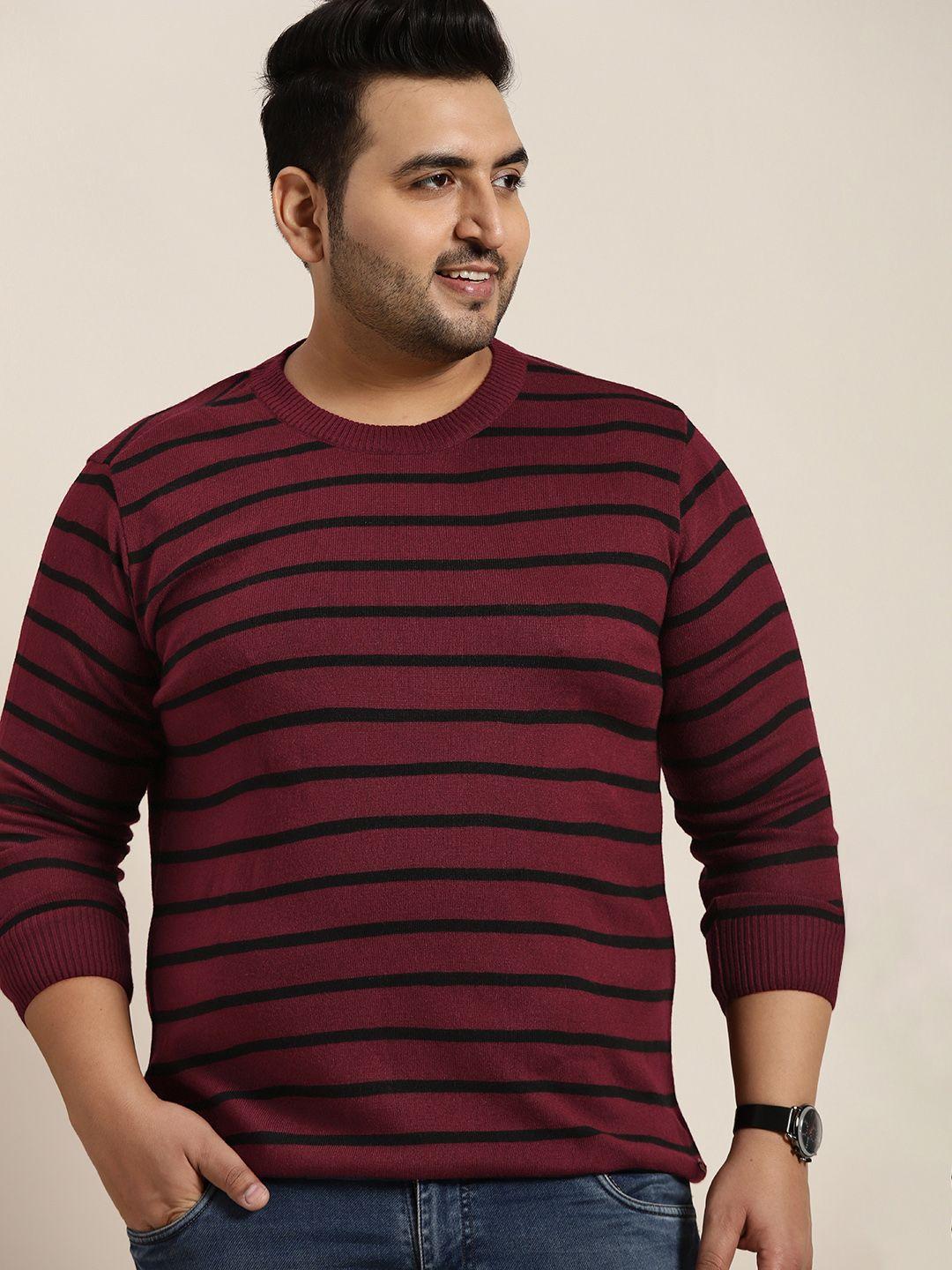 sztori men plus size maroon & black striped pullover