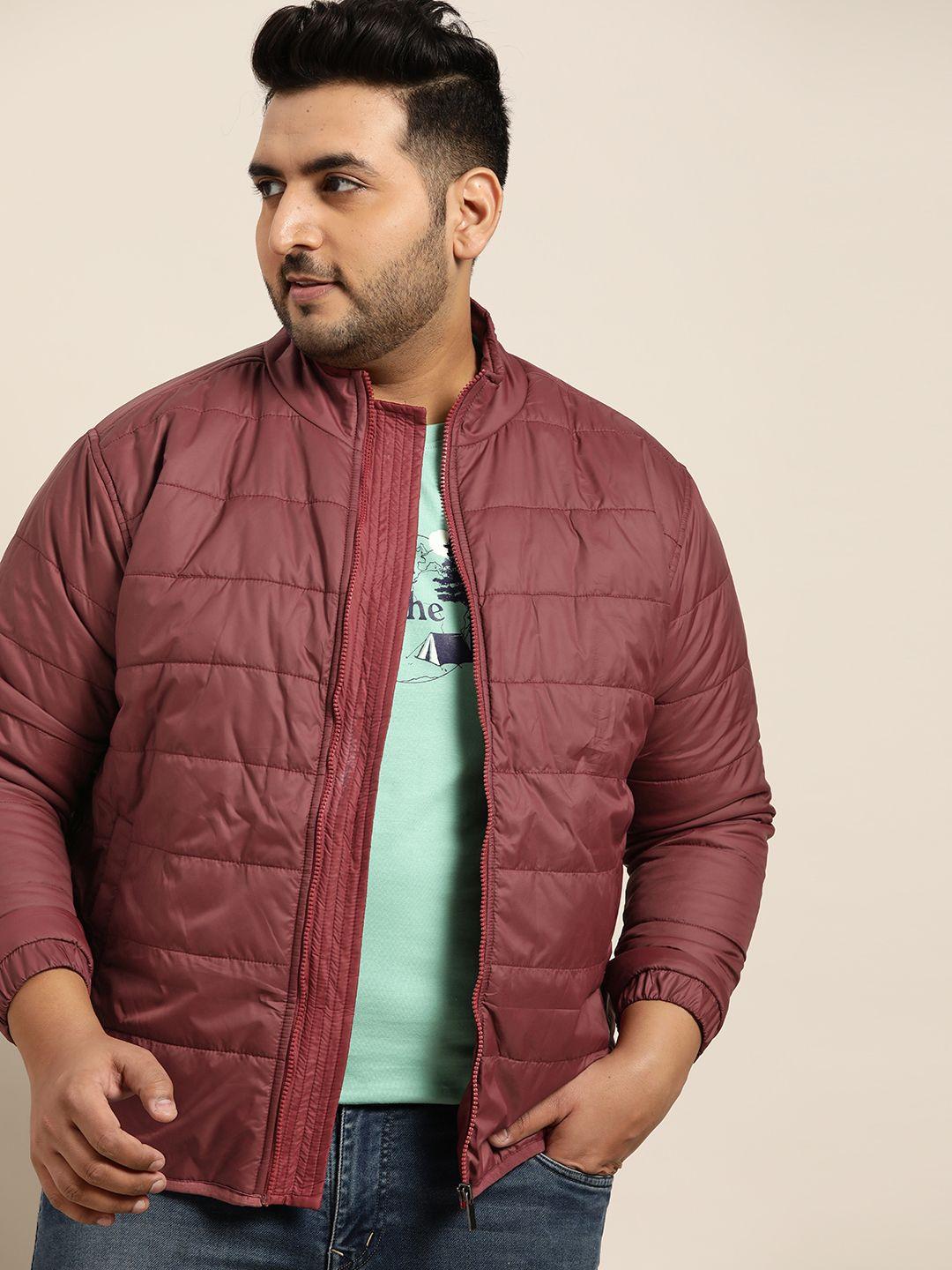 sztori men plus size maroon solid lightweight padded packable jacket