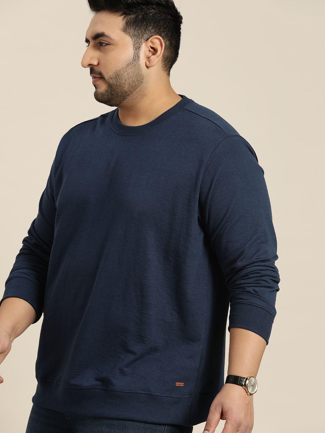 sztori men plus size navy blue round neck pullover sweatshirt