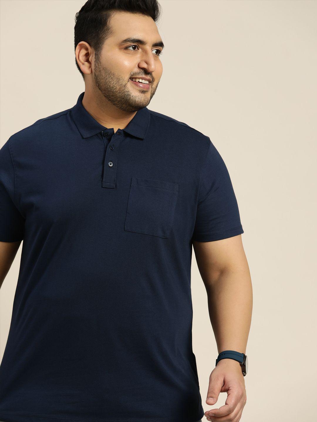 sztori men plus size navy blue solid polo collar t-shirt