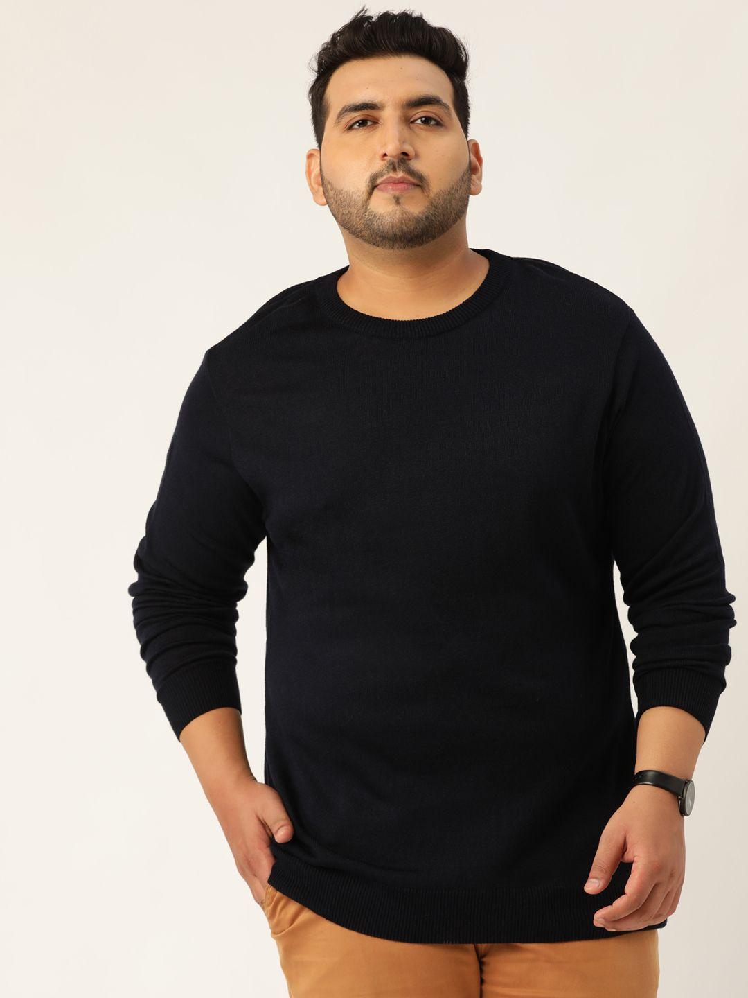 sztori men plus size navy blue solid pullover