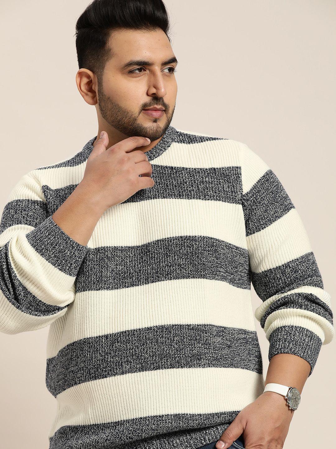 sztori men plus size off white & black striped pullover