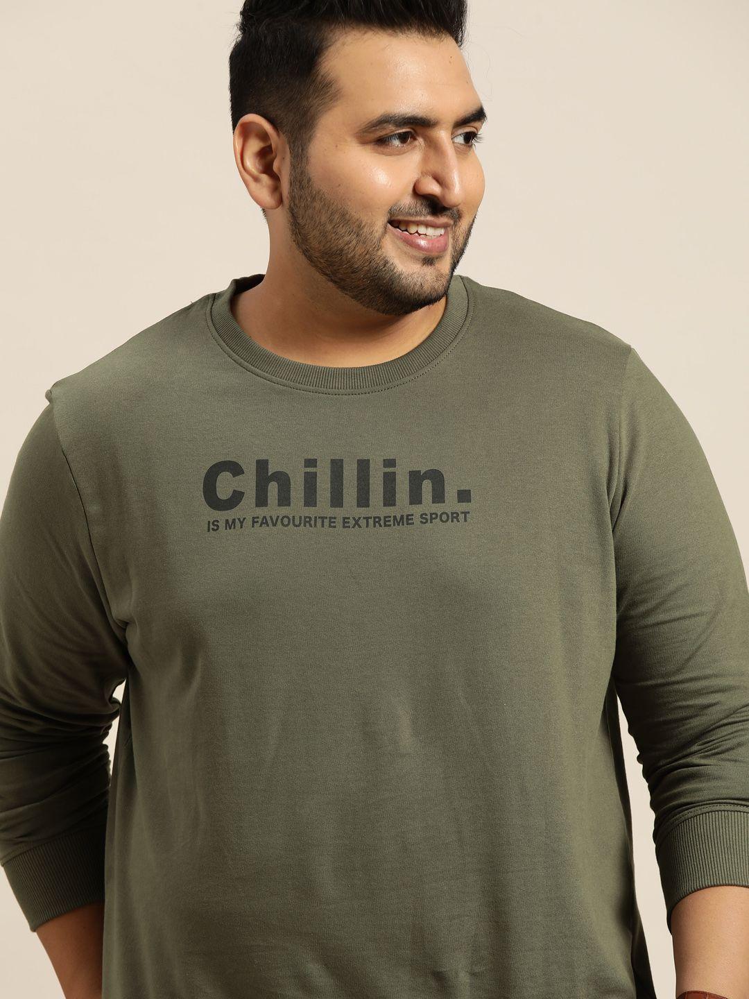 sztori men plus size olive green printed pure cotton sweatshirt