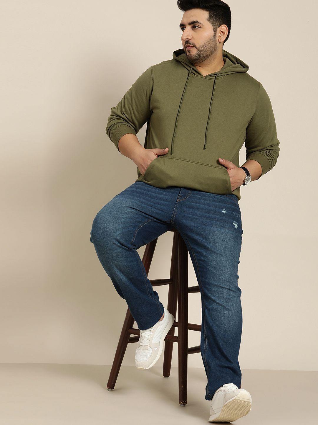 sztori men plus size olive green solid hooded sweatshirt