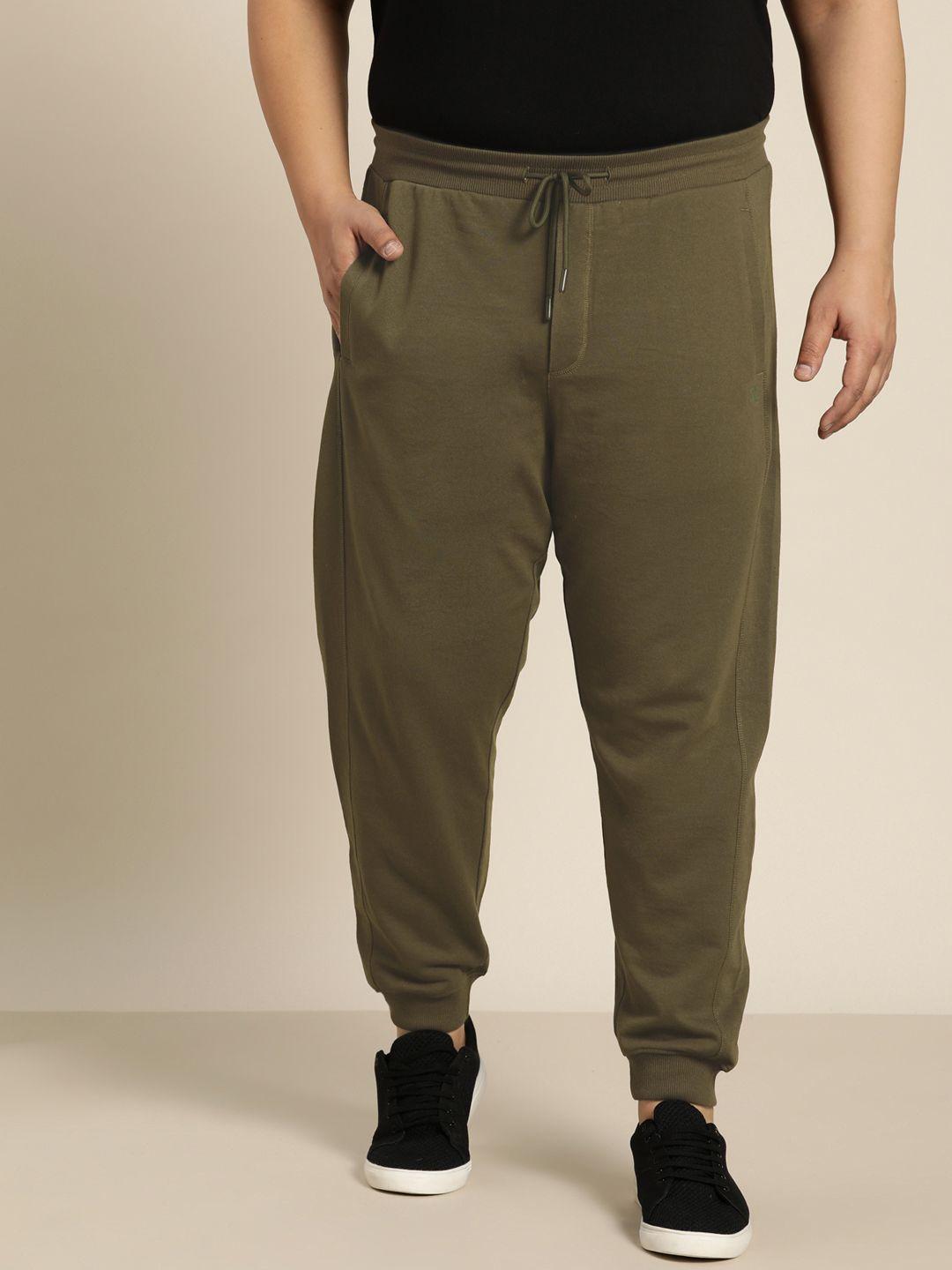 sztori men plus size olive green solid joggers