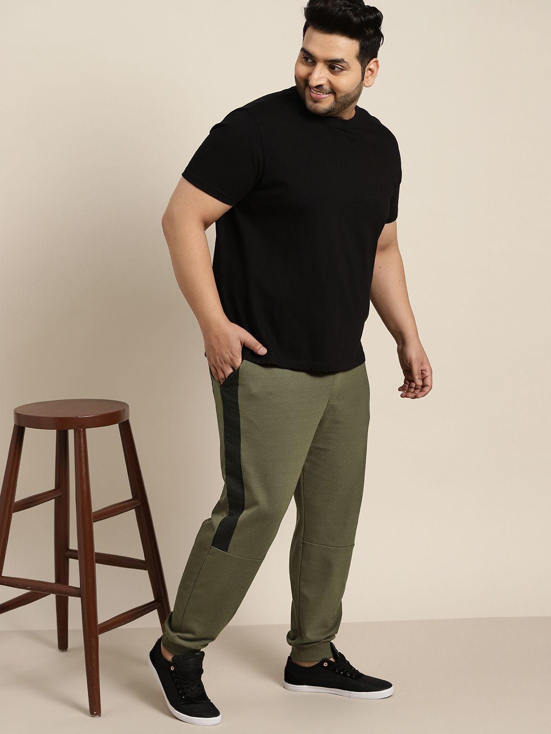 sztori men plus size olive green solid joggers