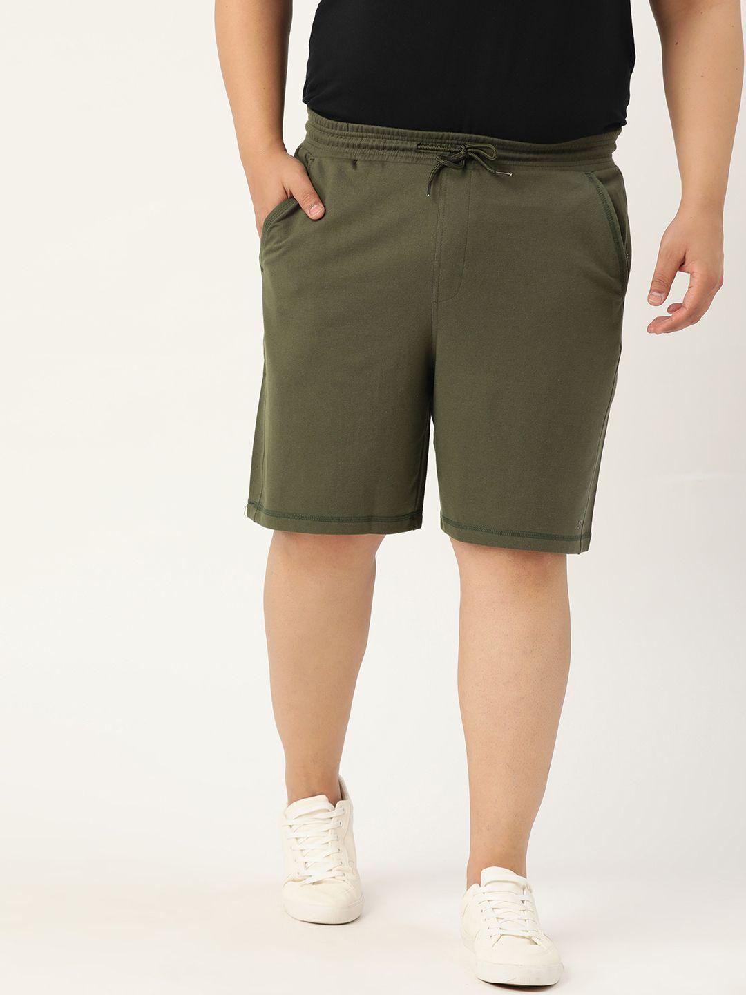 sztori men plus size olive green solid regular fit regular shorts