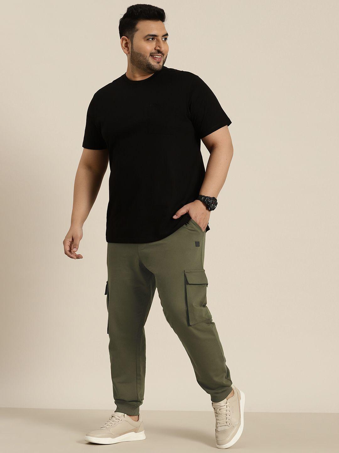 sztori men plus size pure cotton solid cargo joggers