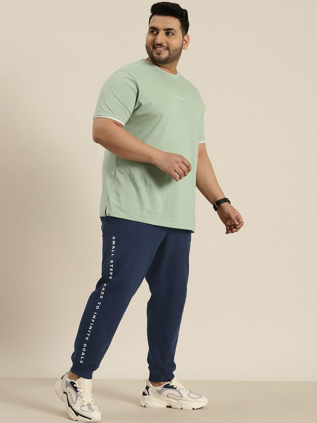 sztori men plus size pure cotton solid joggers with printed detail